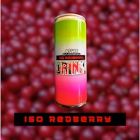 a can of iso redberry in front of a bunch of cranberries