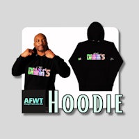 a man in a black hoodie with the words aftw hoodie
