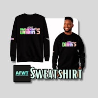 a man wearing a sweatshirt with the words avwt on it